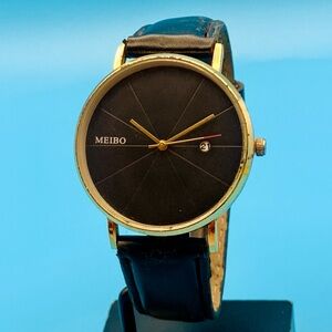 MEIBO Men’s Fashion Quartz Wristwatch Date Faux Leather Band Working New Battery